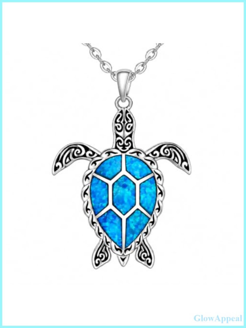 Sea Turtle Necklace Pendant Blue Opal Lobster Clasp Gift for Women